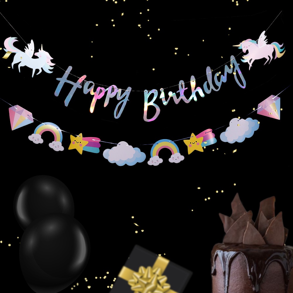 Dây Treo Tường Trang Trí Tiệc Sinh Nhật Hình Kỳ Lân Nhiều Màu Dễ Thương