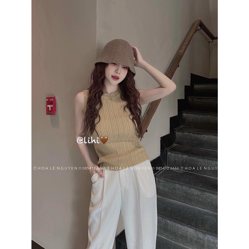 Áo len gân nữ sát nách trơn basic cổ tròn hàng Quảng Châu đẹp dày dặn co giãn tốt, áo ba lỗ len tăm nữ dáng ôm 8339 5