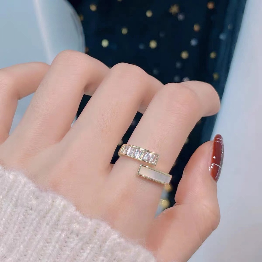 Nhẫn Hở Đính Đá Zircon Phong Cách Vintage Hàn Quốc Tinh Tế Có Thể Điều Chỉnh Cho Nữ