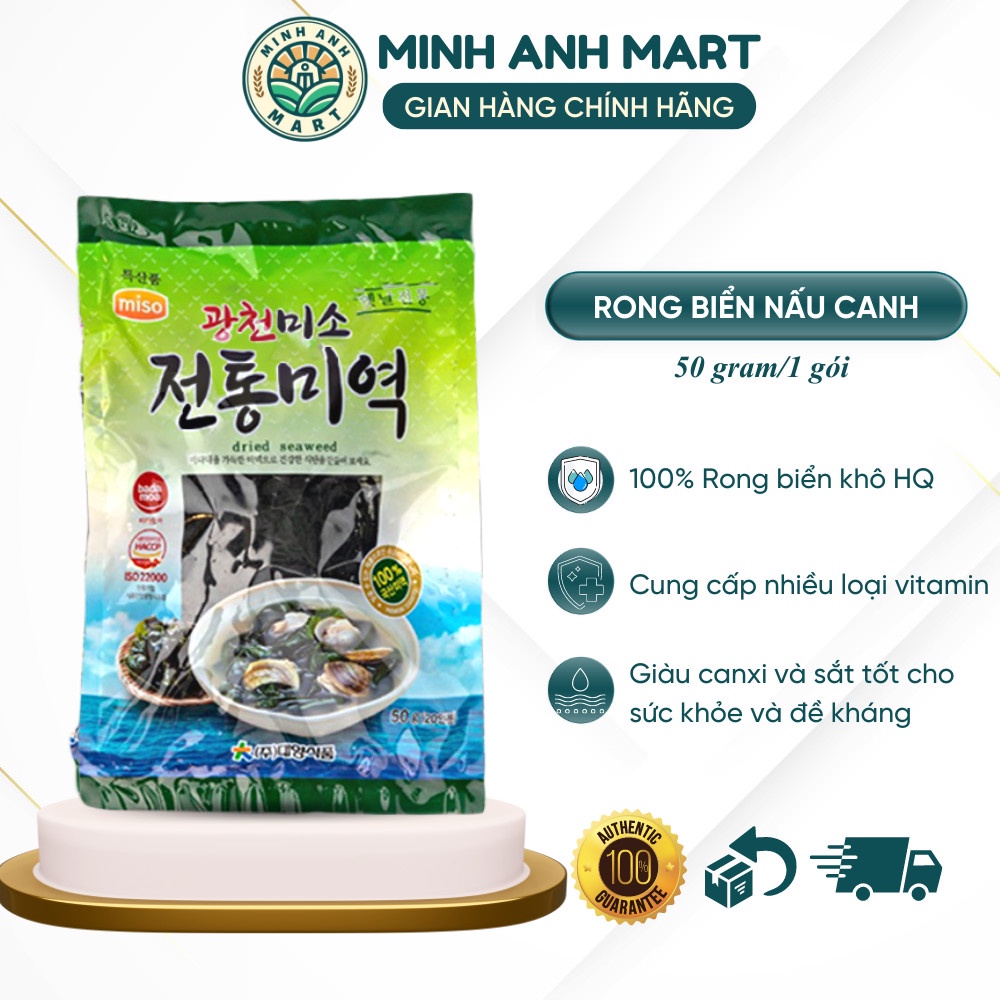 Rong biển nấu canh Minh Anh Mart nhập khẩu chính hãng Hàn Quốc gói 50g