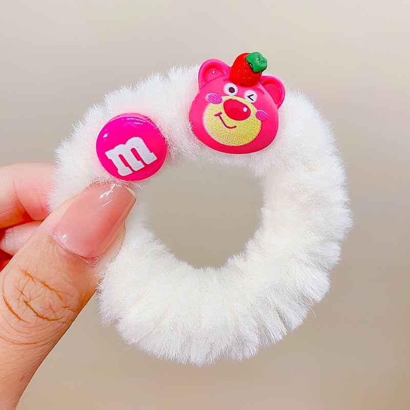 Dây Cột Tóc Lông Nhung Hình Gấu Dâu Dễ Thương Xinh Xắn Dành Cho Nữ-màu ngẫu nhiên