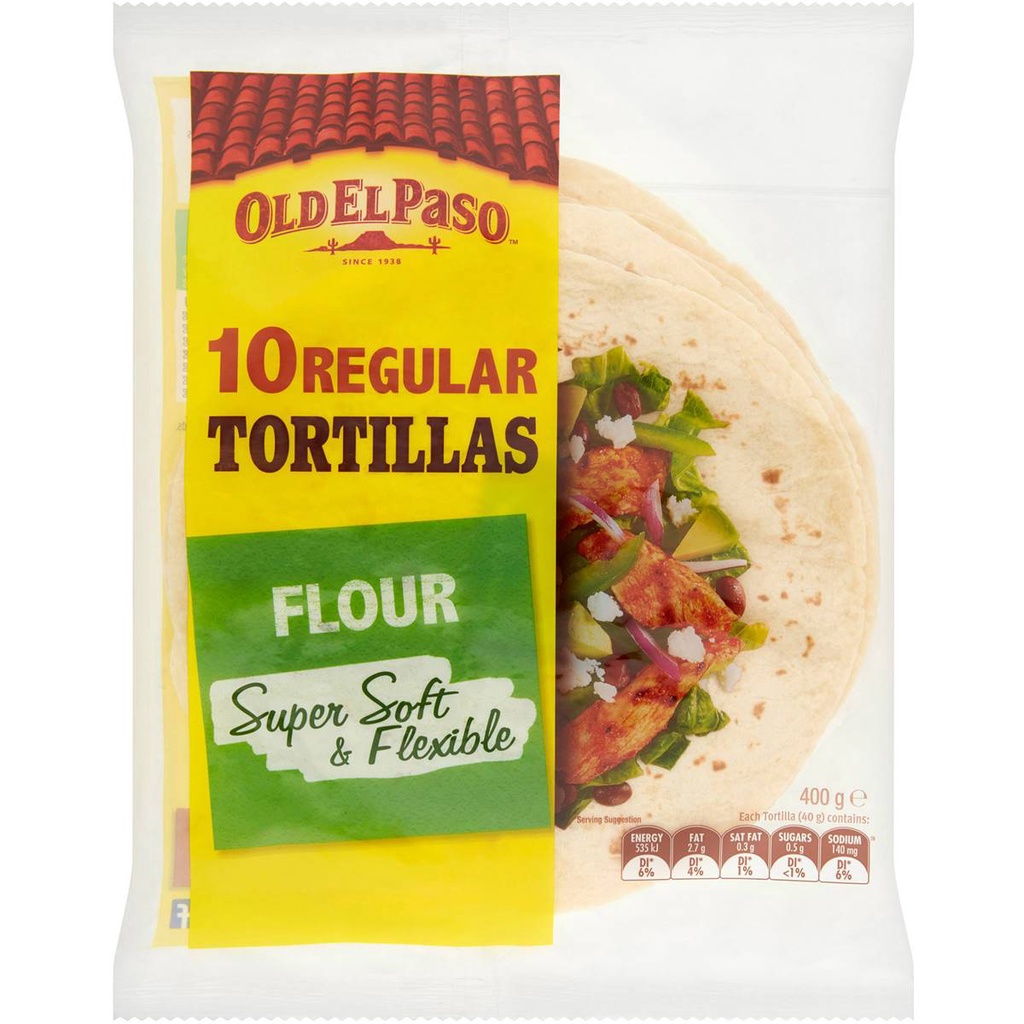 Vỏ Bánh Tortilla Truyền Thống Old El Paso Mexican Regular Tortillas Flour (Úc), Gói 400g, 10 Cái