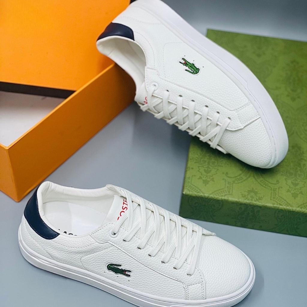 Giày Sneaker Nam Cổ Thấp Màu Trắng Thêu Cá Sấu