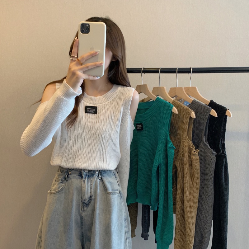 Áo Dệt Kim Cổ Thuyền Rộng Lệch Vai Mới