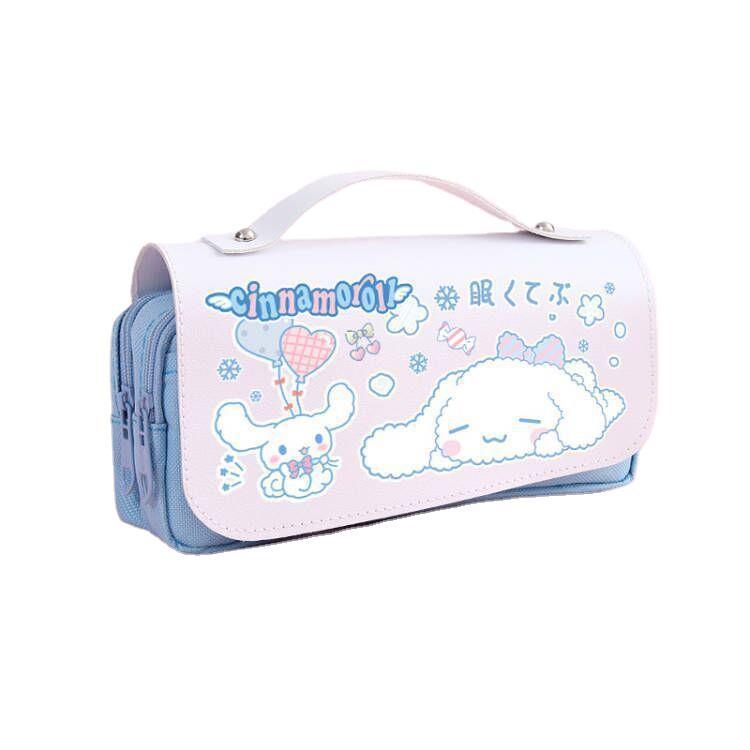 Túi Đựng Bút Bằng Da PU Hai Ngăn Sức Chứa Lớn Họa Tiết Hoạt Hình Sanrio Kuromi Cinnamon YB2 BY2