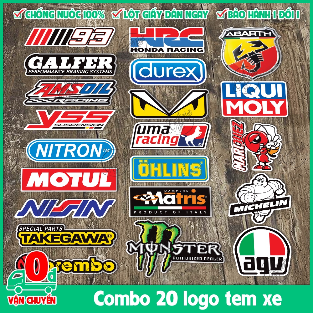 TX20 - Combo 20 loại logo sticker hình dán decal tem xe dán điện thoại laptop nón bảo hiểm
