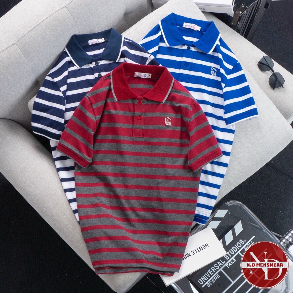 ÁO THUN NAM POLO CỔ BẺ SỌC PHỐI MÀU LOGO - N.D MENSWEAR