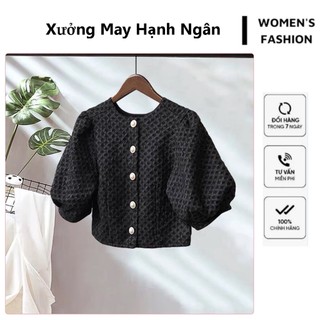 Áo croptop trắng kiểu nữ tay phồng cổ tròn HẠNH 96