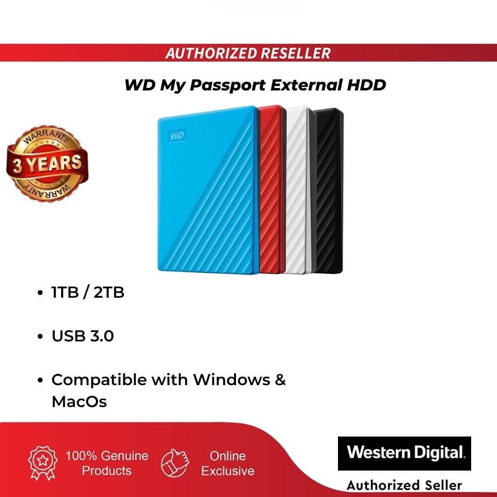 Ổ Cứng Ngoài USB 3.0 WD My Passport 1TB 2TB 500GB 3.0 Màu Trắng Đen Đỏ Xanh Dương