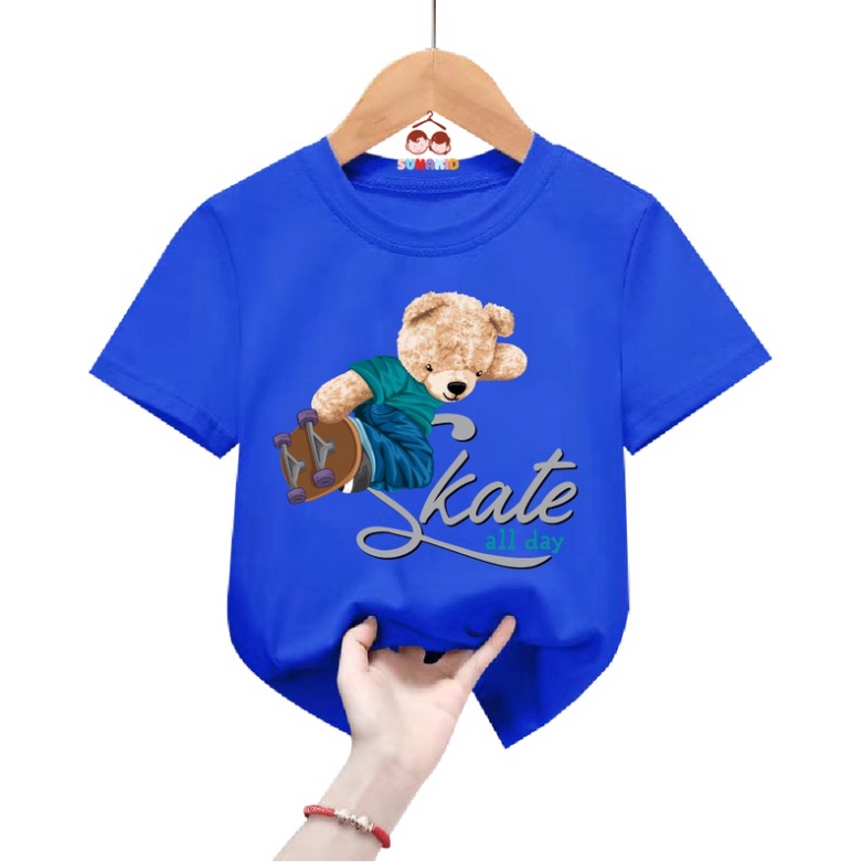 Áo thun trẻ em be trai bé gái hình gấu SKATE all day cho bé từ 6kg đến 30kg.G32.