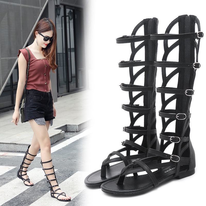 Giày Bốt Cổ Cao Đế Bằng Phối Khóa Kéo Phong Cách Mới Mùa Hè Cho Nữ