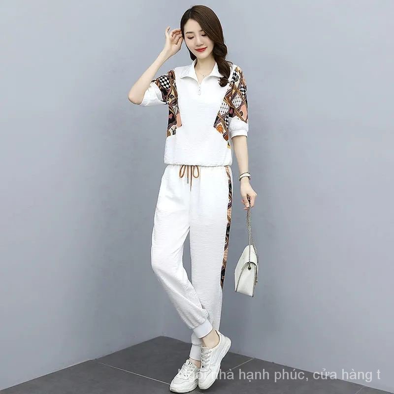 Bộ Đồ Thể Thao Hai Mảnh Áo Thun + Quần Dài Phong Cách Thời Trang Mùa Hè 2023 Mới