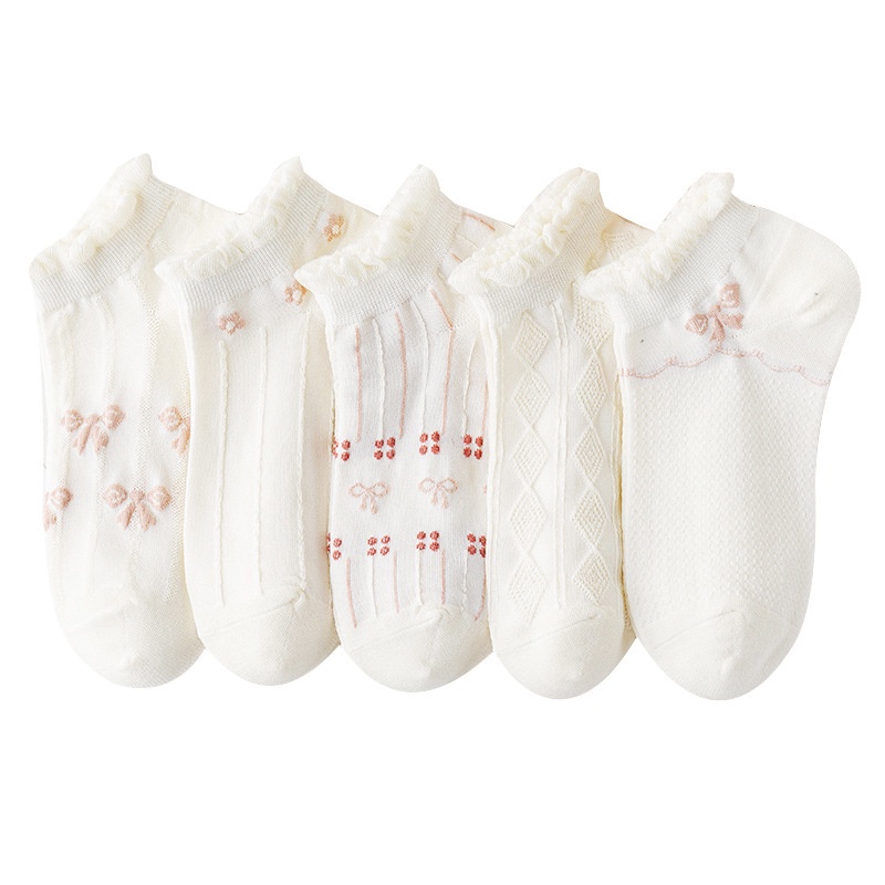 Set 5 Đôi Tất Ren Cổ Thấp Mềm Mại Phong Cách Lolita Ngọt Ngào Cho Nữ