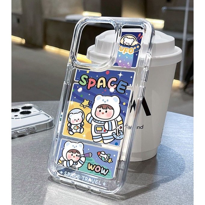 Ốp Điện Thoại Silicone Mềm Trong Suốt Chống Sốc In Hình Phi Hành Gia Cho IPhone 14 Pro Max 13 12 11 Plus XS X XR