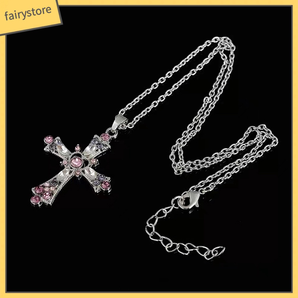 Vòng cổ Mặt Chữ Thập Đính Đá Nhiều Màu Sắc Phong Cách Âu Mỹ [Fairy1]