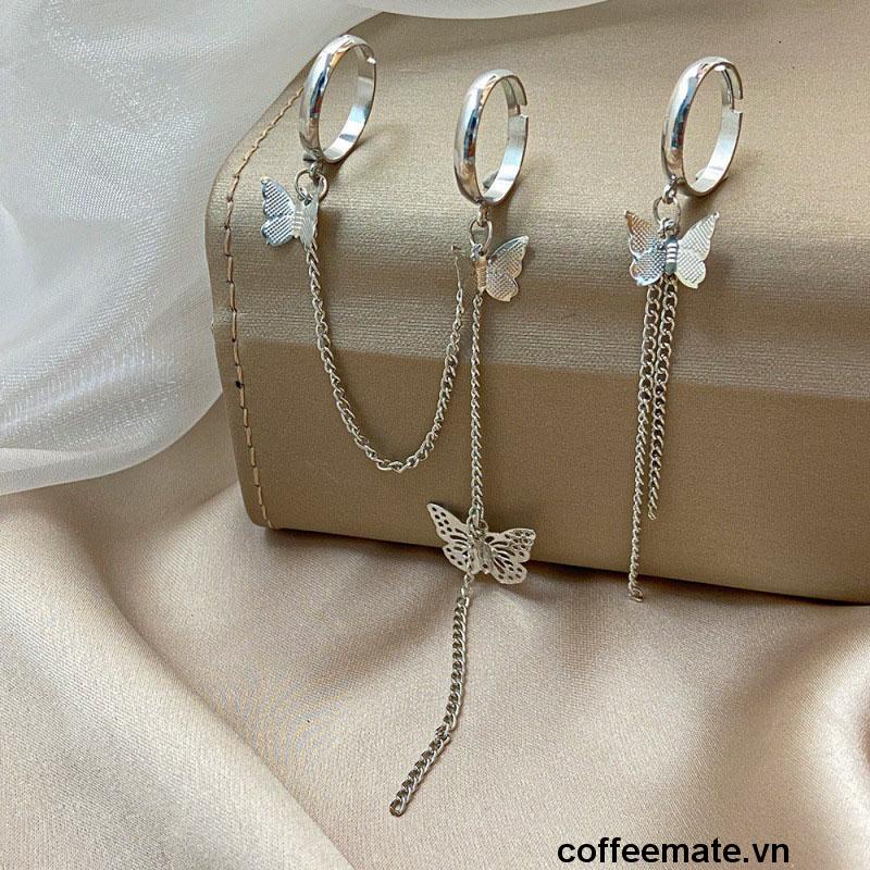 【coffeemate】⚡【2 miếng】Nhẫn hở hình bướm kết hợp dây xích có thể điều chỉnh phong cách cá tính cho nam và nữ