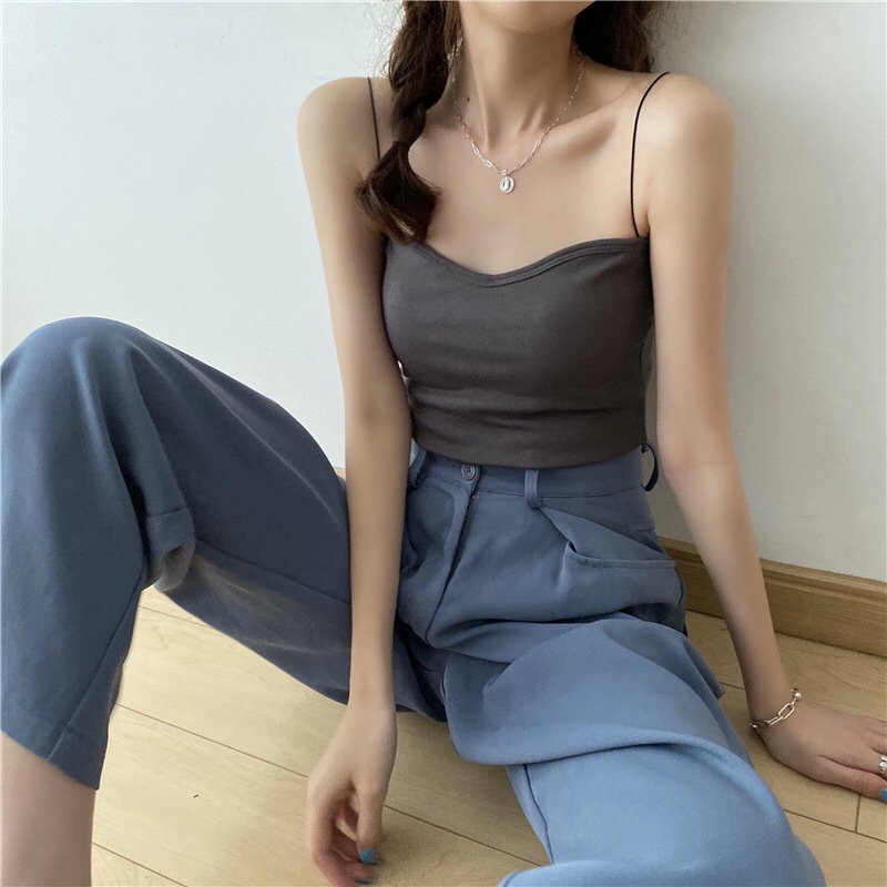 Áo Thun Tanktop Vải Lụa Lạnh Màu Trơn Có Đệm Ngực Lưng Đẹp Cho Nữ