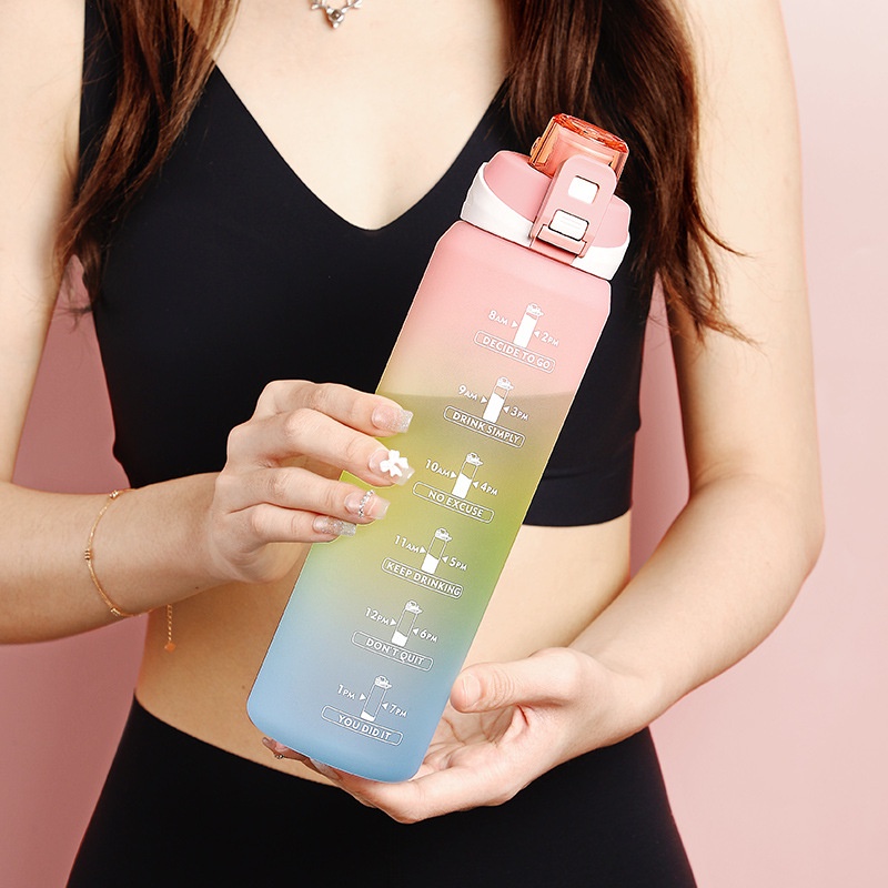 Bình Nước 1 Lít BN/03 Có Ống Hút Và Vạch Báo Giờ Uống Nước Cho Người Lười, Bình Đựng Nước Nhựa 1000ml Đẹp Dễ Thương