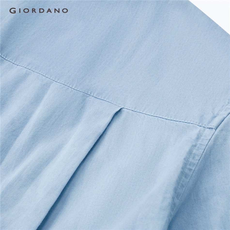 Áo sơ mi denim GIORDANO 05343106 dài tay 100% cotton viền cong cho nữ