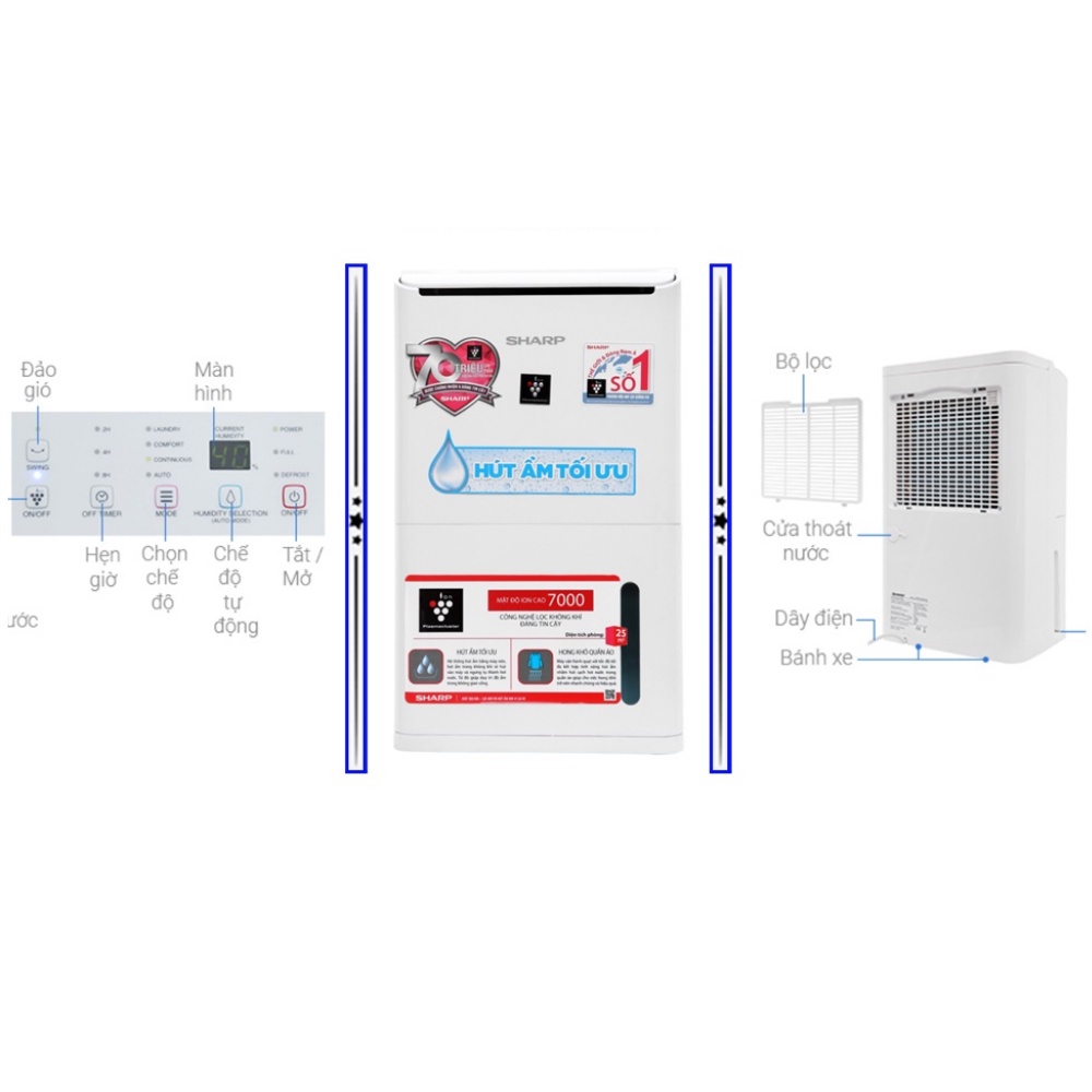 Máy lọc không khí và hút ẩm Sharp DW-D12A-W -- Hàng chính hãng --