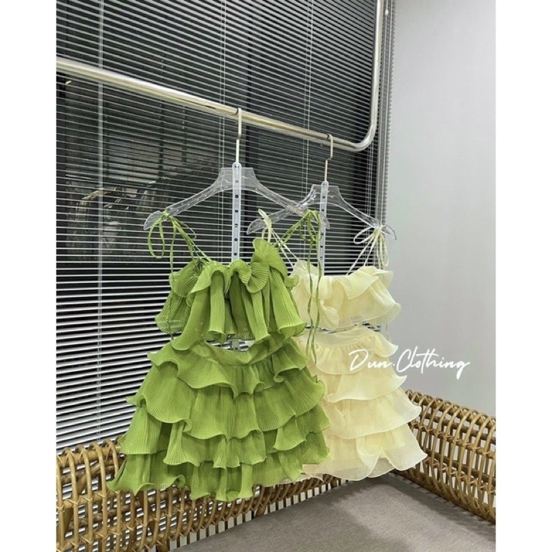 Set Dập Ly Chifon Tầng Cuộn Cước Lượn Sóng Cao Cấp-Hình Thật