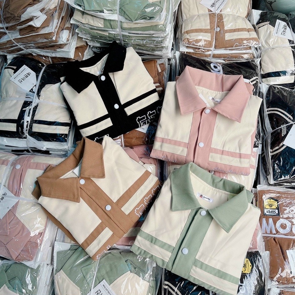 Áo Khoát Da Lộn, Áo Kiểu Croptop Phối Màu Thiết Kế Cổ Bẻ Siêu Xinh