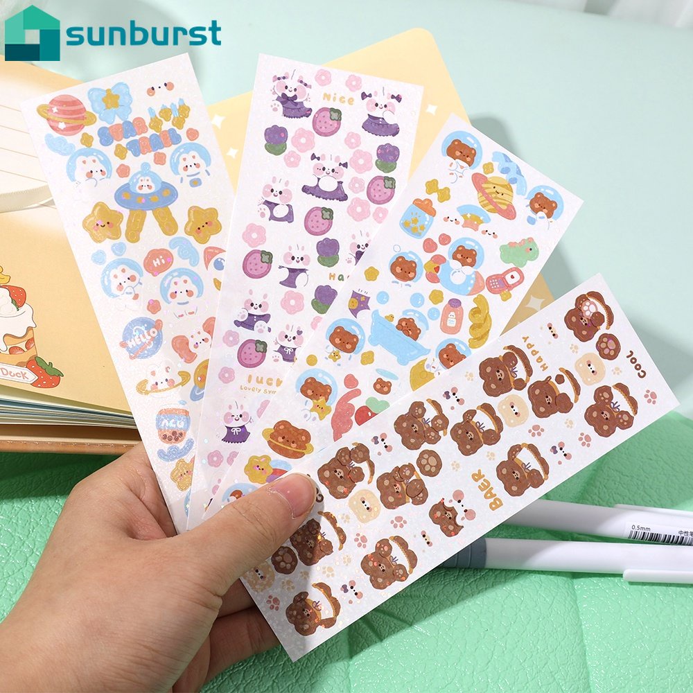 Miếng Dán Trang Trí Sổ Tay Bằng PVC Chống Thấm Nước Lấp Lánh Hình Gấu / Thỏ Dễ Thương DIY