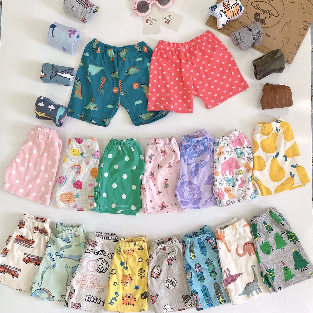 Quần đùi chục xuất dư chất cotton bozip cho bé trai, bé gái từ 7-18kg