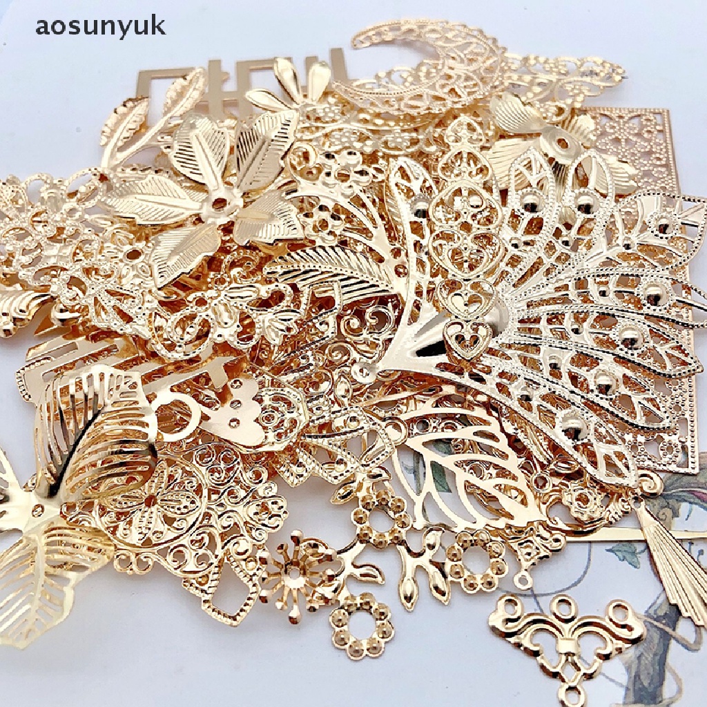 Aosunyuk 50g Hạt Kim Loại Hỗn Hợp Hình Hoa Lá Làm Trang Sức Thủ Công DIY EN