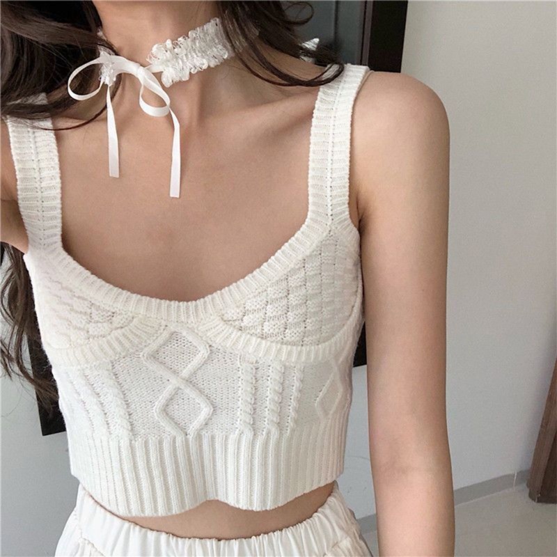 Áo Croptop Dệt Kim Sát Nách Cổ Vuông Thời Trang Đường Phố Gợi Cảm Cho Nữ