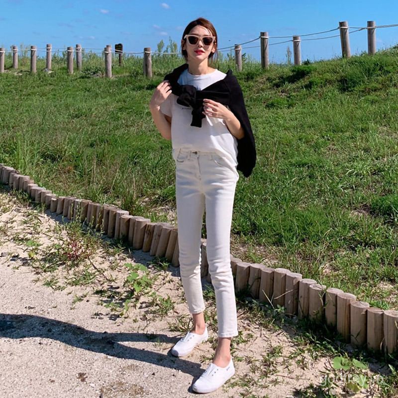 Quần Jeans Lửng Lưng Cao Phong Cách Hàn Quốc Thời Trang Cho Nữ