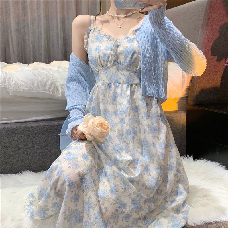 Đầm Hai Dây Mỏng Nhẹ In Họa Tiết Hoa Phong Cách Pháp Thời Trang Mùa Hè Hàng Mới 2022 Dành Cho Bạn Nữ