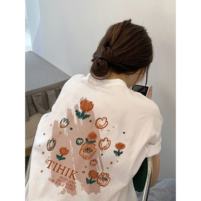 ZHELIHANGFEI Áo Thun Tay Ngắn Form Rộng Họa Tiết In Theo Phong Cách Hàn Quốc Dễ Phối Đồ