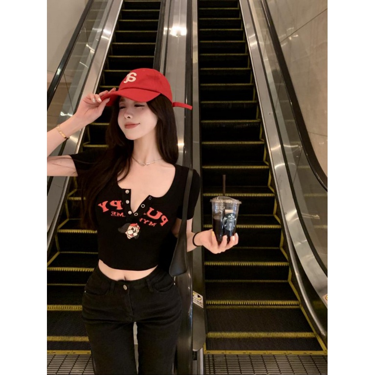 Áo Thun Ngắn Tay Cổ Chữ V In Họa Tiết Thời Trang Mùa Hè Cho Nữ