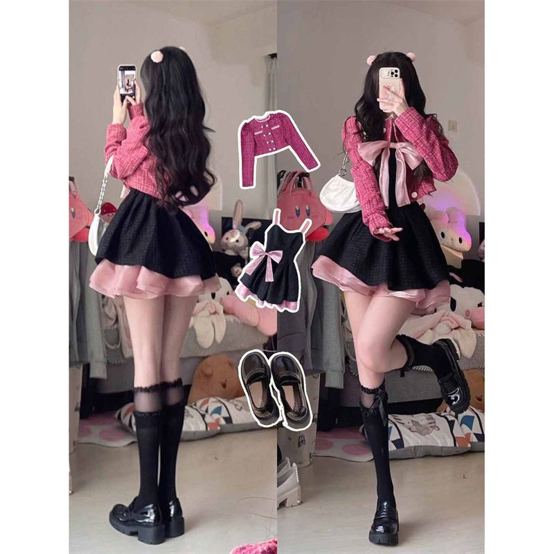 Set Áo Khoác Và Đầm Thời Trang Thu Đông Xinh Xắn Cho Nữ Set Áo Thun Ngắn Tay Cổ Tròn + Chân Váy Xòe Thời Trang Nữ Cô Gái Ngọt Ngào Dễ Thương. Quần Lót Thiết Kế Quyến Rũ Thời Trang Dành Cho Nữ
