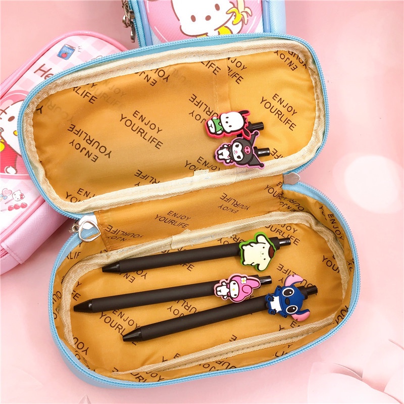 Túi Đựng Bút Bằng Da PU Có Khóa Kéo Họa Tiết Melody Kuromi Hello Kitty Cinnamoroll Pochacco Cho Học Sinh