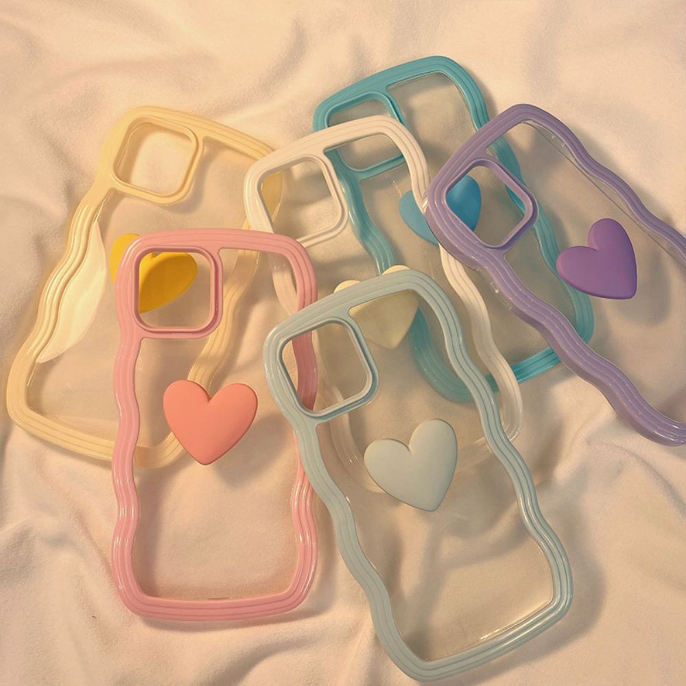 Ốp Điện Thoại TPU Mềm Bo Viền Họa Tiết Trái Tim 3D Màu Macaron Chống Nước Cho iPhone 14 11 13 12 Pro Max X XS XR
