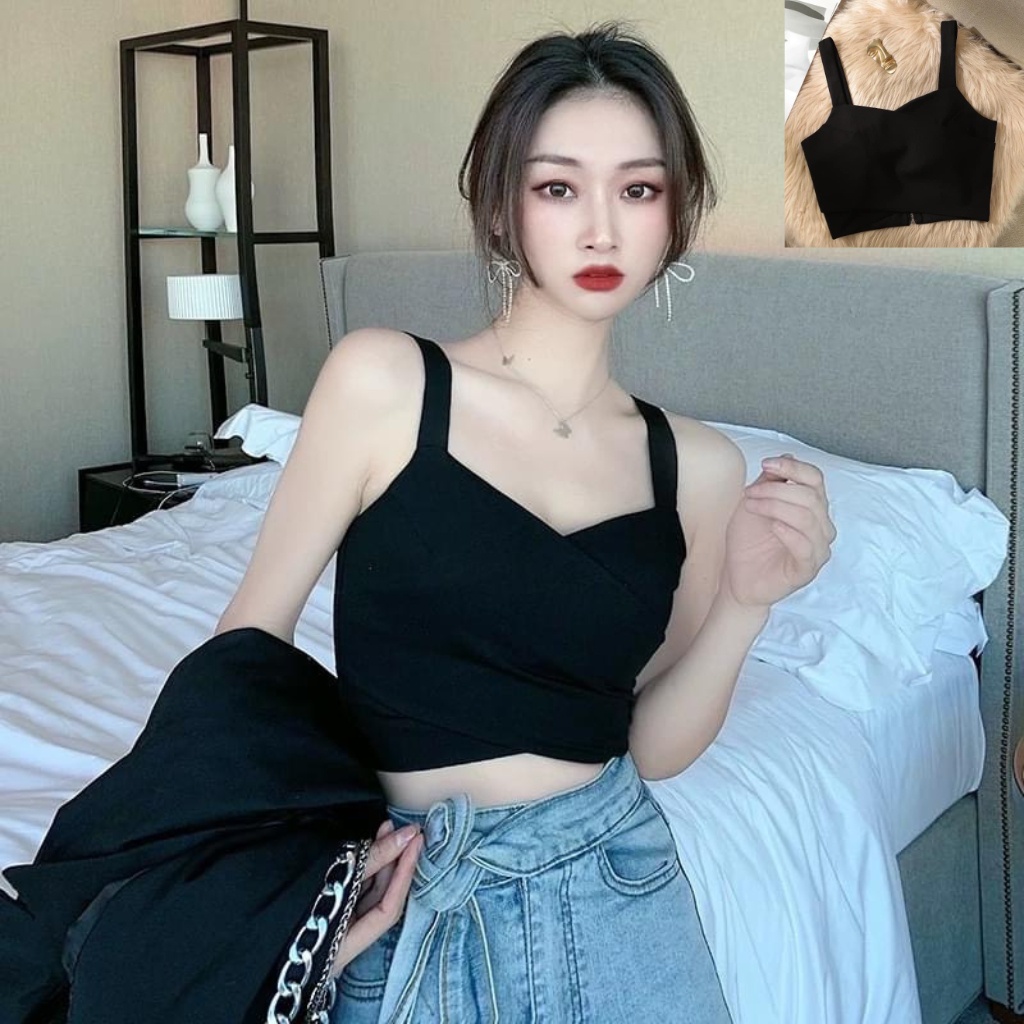 Áo Bra croptop nữ - Áo hai dây thiết kế bản to có sẵn đệm mút kiểu dáng croptop trẻ trung , tôn dáng | BigBuy360 - bigbuy360.vn