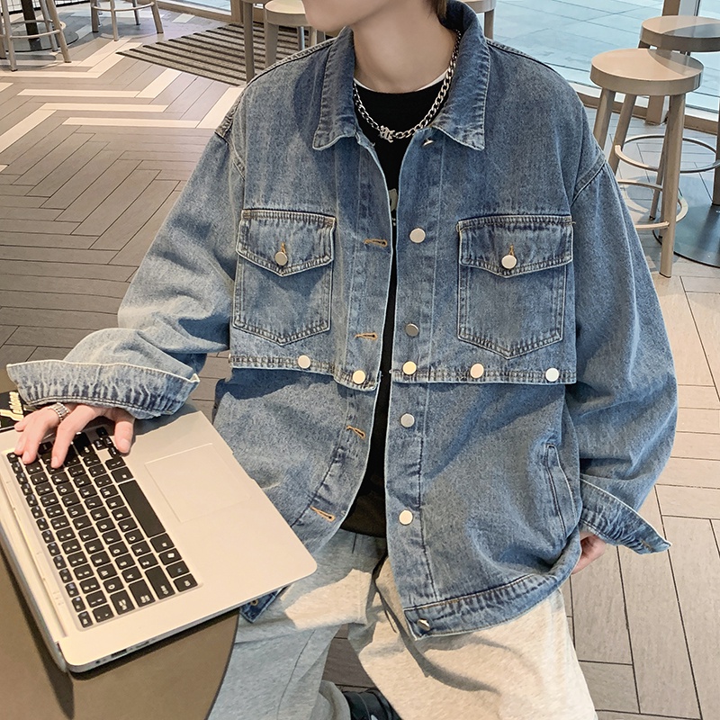 Áo Khoác Denim Dáng Rộng Kiểu Hip-Hop Mỹ Cá Tính Cho Nam