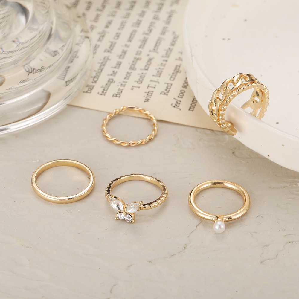 Bộ Nhẫn Mạ Vàng Hình Rắn / Bướm Đính Ngọc Trai Thời Trang Cho Nữ