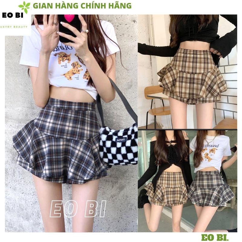 Chân váy kẻ cạp cao xếp Ly 2 tầng 2 màu siêu đẹp, Chân Váy Tennis Ngắn Xếp Ly Kẻ Bèo Thời Trang Nữ hàng Cao Cấp - EOBI