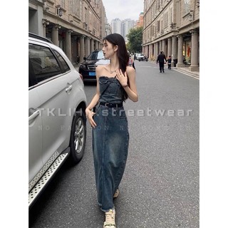 TKLIHN Váy jeans dáng dài Ulzzang phong cách RETRO HOT TREND 2023 FASHIONITA