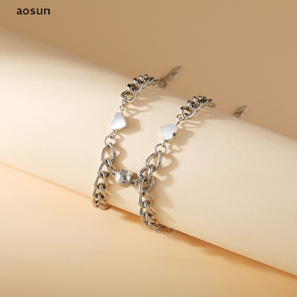 Aosun Set 2 Vòng Tay Cặp Đôi Khóa Nam Châm Hình Trái Tim Bằng Hợp Kim Phong Cách Hip Hop Làm Quà Tặng Cho Ngày Của Valene EN