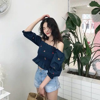 (Order 7-10 ngày) Áo trễ vai chun thêu hoa (kèm ảnh thật)