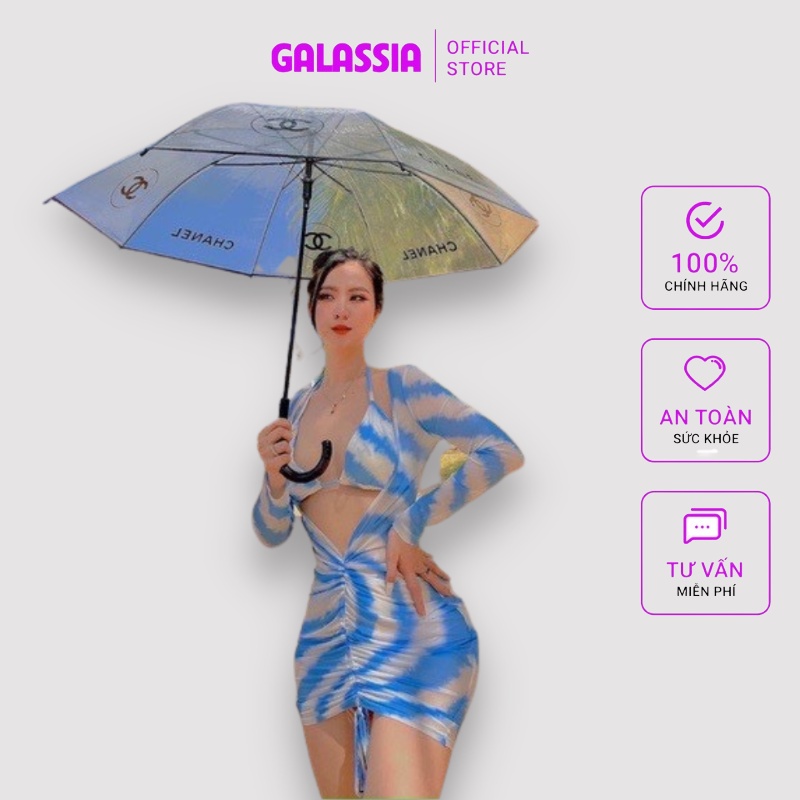 Set bikini 3 mảnh đồ bơi nữ kín đáo sóng loang dài tay liền váy rút dây sexy Galassia