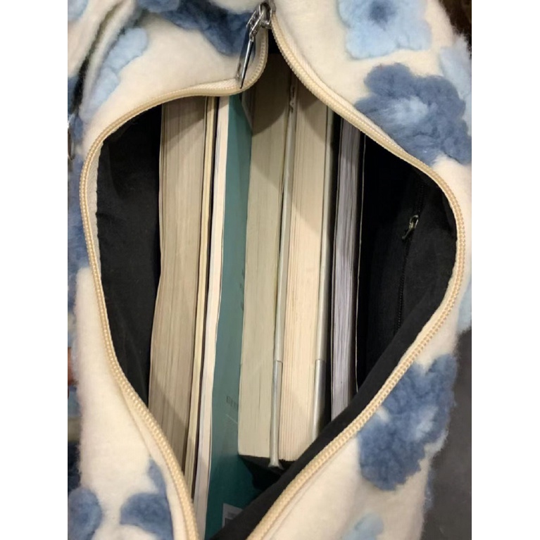 Túi Tote Đeo Vai / Xách Tay Bằng Vải Bông Sức Chứa Lớn Đính Hoa Thời Trang Thu Đông Cho Nữ