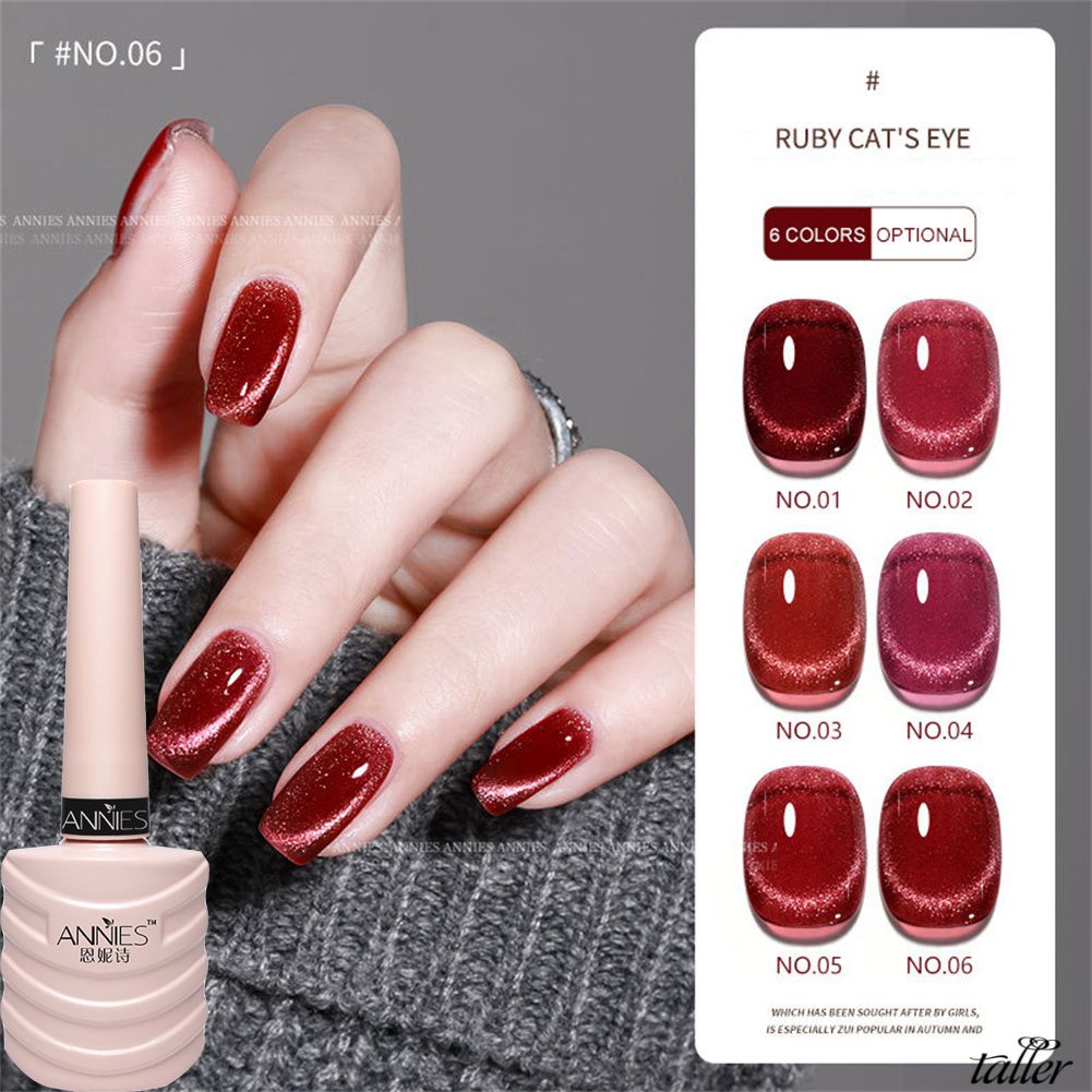 ✧Ready Stcok Annies Hồng Ngọc Mắt Mèo Sơn Móng Gel Flash Plasma Đỏ Vang Spar Trị Liệu Bằng Ánh Sáng Ngâm Tắt Gel Uv Bán Vĩnh Cửu Móng Tay Nghệ Thuật Véc Ni 6 Màu Cao