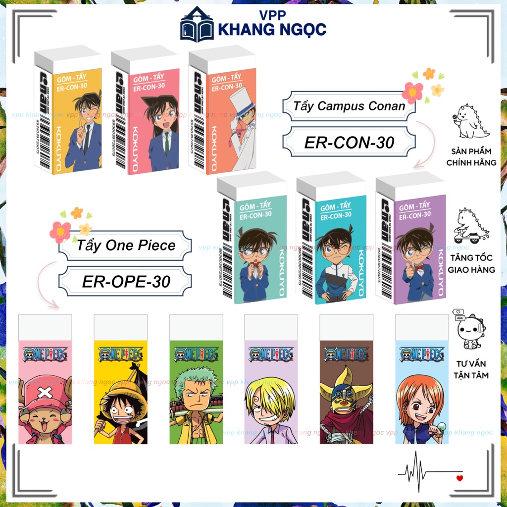 Tẩy Bút Chì Campus - Tẩy Conan và Tẩy One Piece