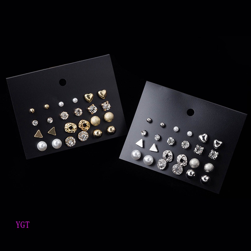 Set 12 Đôi Khuyên Tai Mạ Vàng Đính Đá Và Ngọc Trai Nhân Tạo Thời Trang