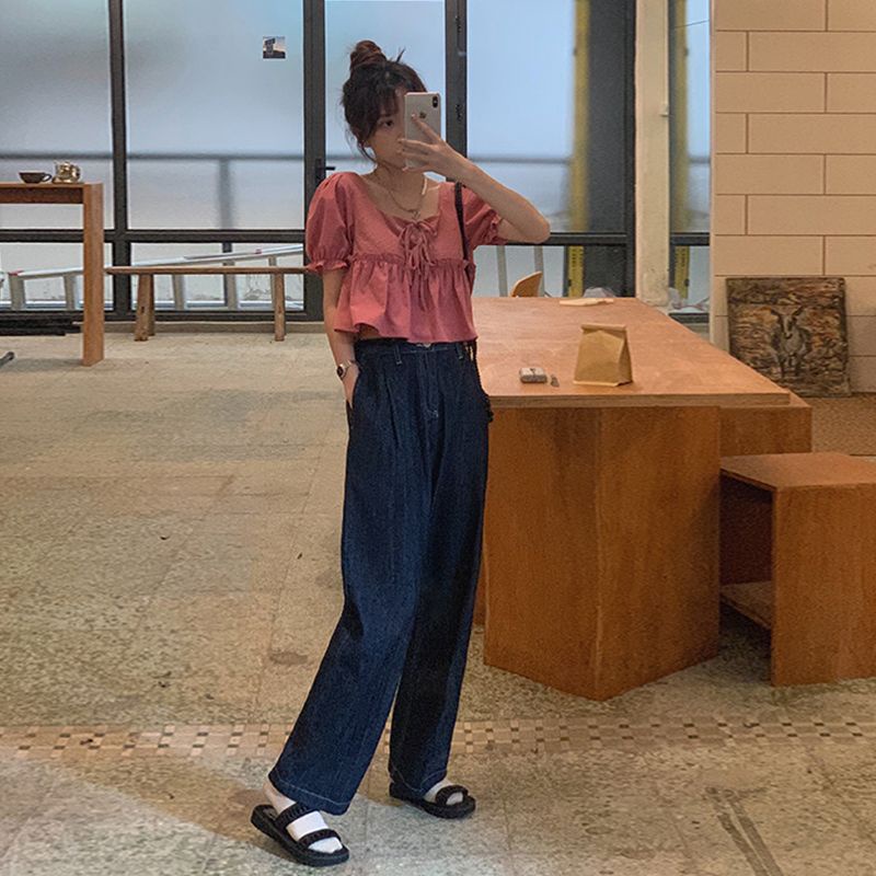 COZOK Áo Sơ Mi Ngắn Tay Cổ Vuông Dáng Rộng Xinh Xắn Dành Cho Nữ